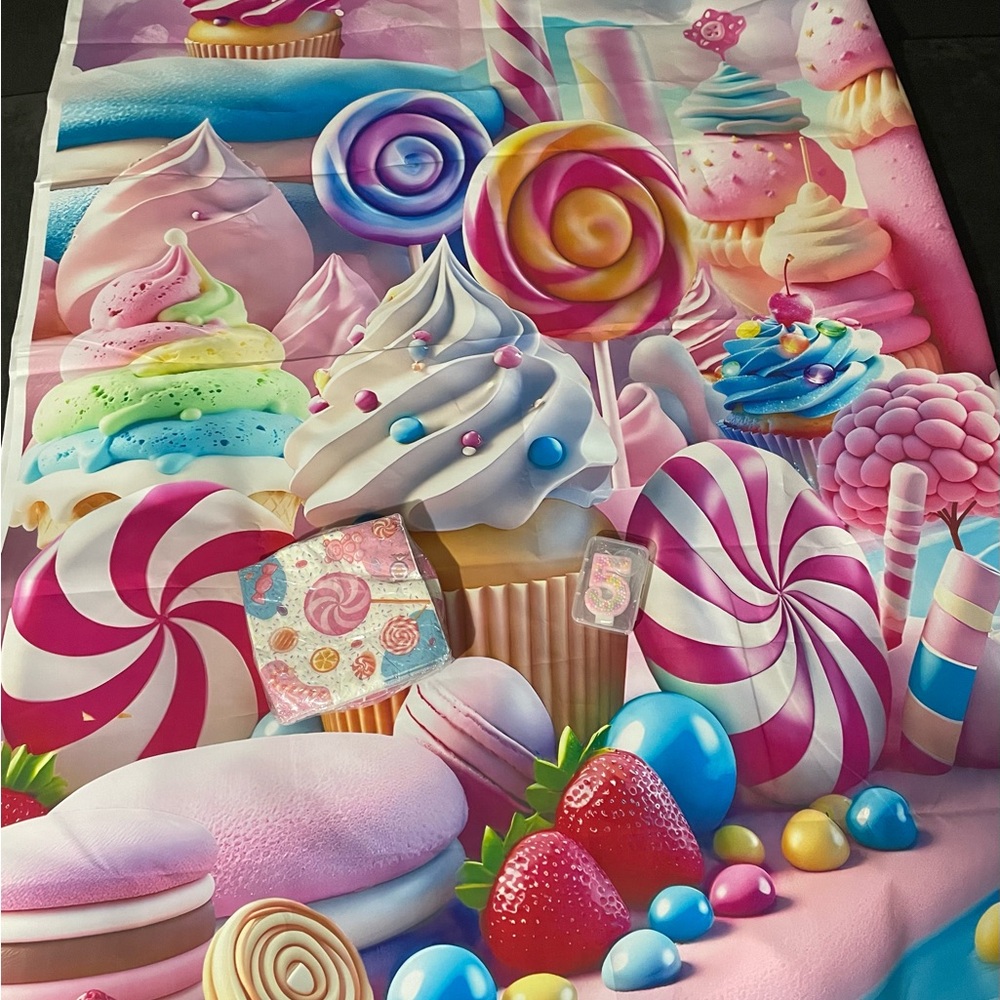 Colorful Candy Party Backdrop and accessories bundle.